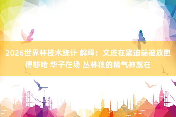 2026世界杯技术统计 解释：文班在紧迫端被放胆得够呛 华子在场 丛林狼的精气神就在