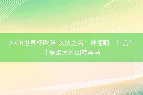 2026世界杯欧赔 以法之名:谁懂啊!许言午才是最大的回转黑马