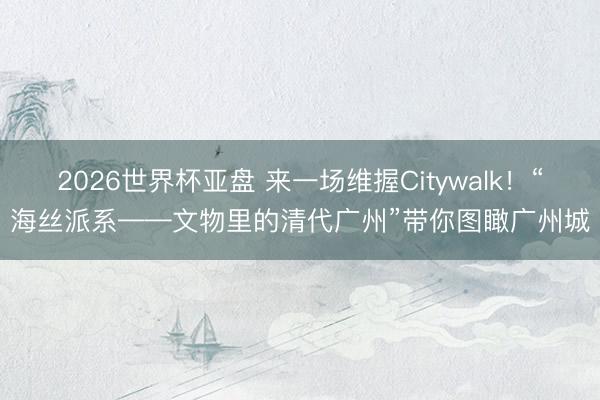 2026世界杯亚盘 来一场维握Citywalk!“海丝派系——文物里的清代广州”带你图瞰广州城