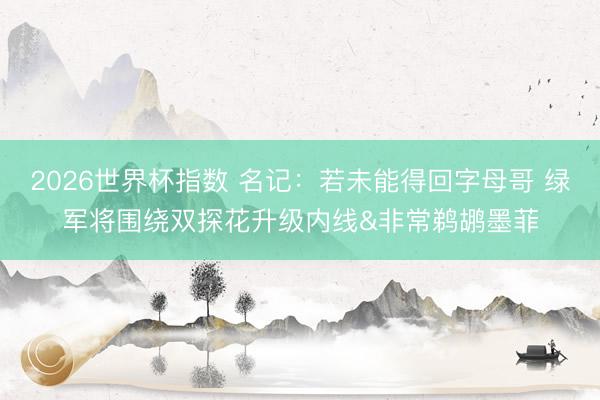 2026世界杯指数 名记：若未能得回字母哥 绿军将围绕双探花升级内线&非常鹈鹕墨菲